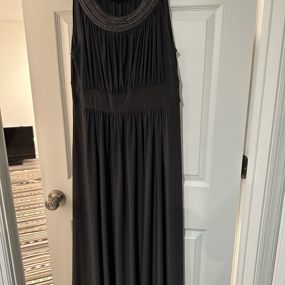 Haani Black Sleeveless Maxi Dress with Beaded Scoop Neck